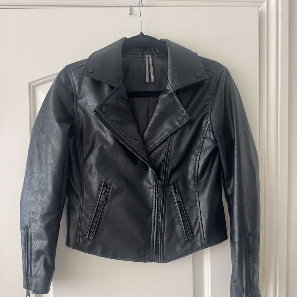 Anthropologie The Saige luxe faux leather moto jacket . Zipper detail sleeve